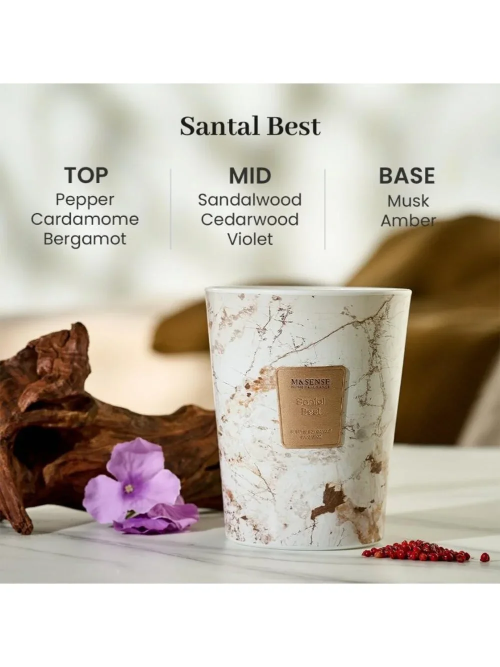 Extra Large 35oz Santal Scented 3-Wick Candle | Long Lasting Aromatherapy Decor